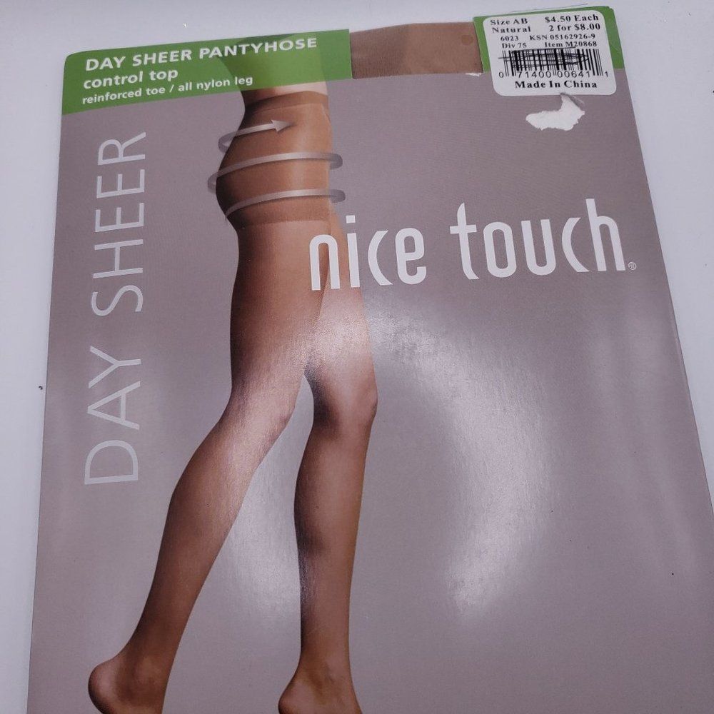 Vintage NEW Nice Touch Day Sheer Control Top Reinforced Toes Natural Size AB Pan